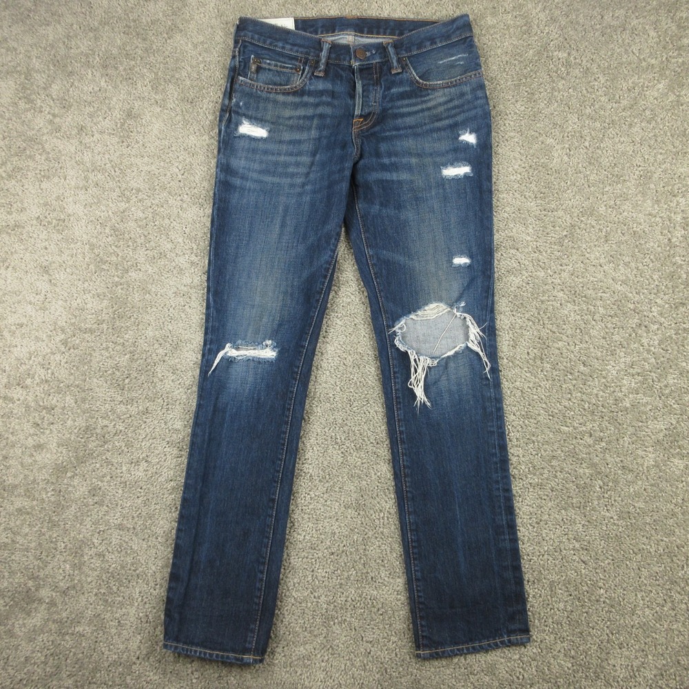 Abercrombie & Fitch Jeans Mens 31x32 Blue Slim Skinny Button Fly Rip Denim Pants